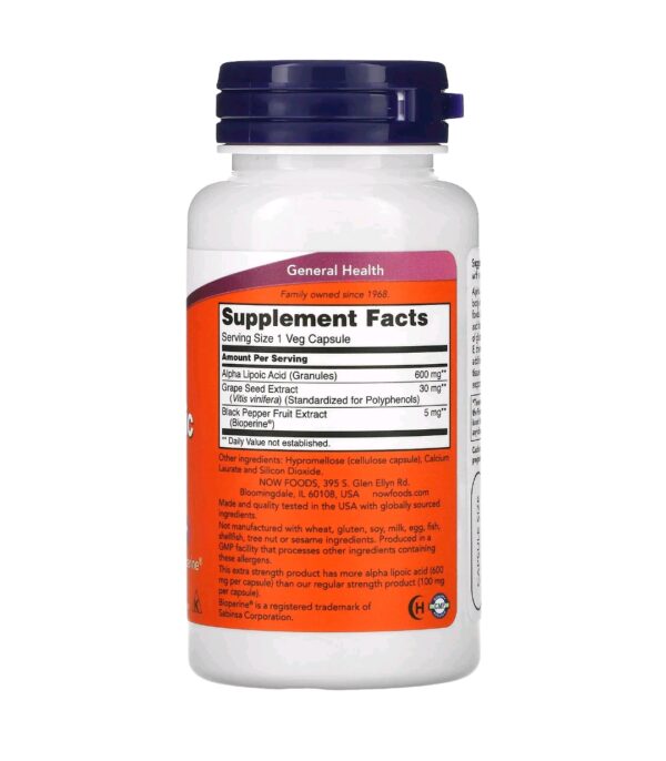Alpha lipoic acid now 600mg 60 caps